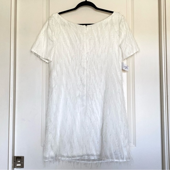 NWT Fame & Partners White Sheath Dress w/ Sparkly Eyelash Chiffon Fringe Size 8 - Picture 4 of 15